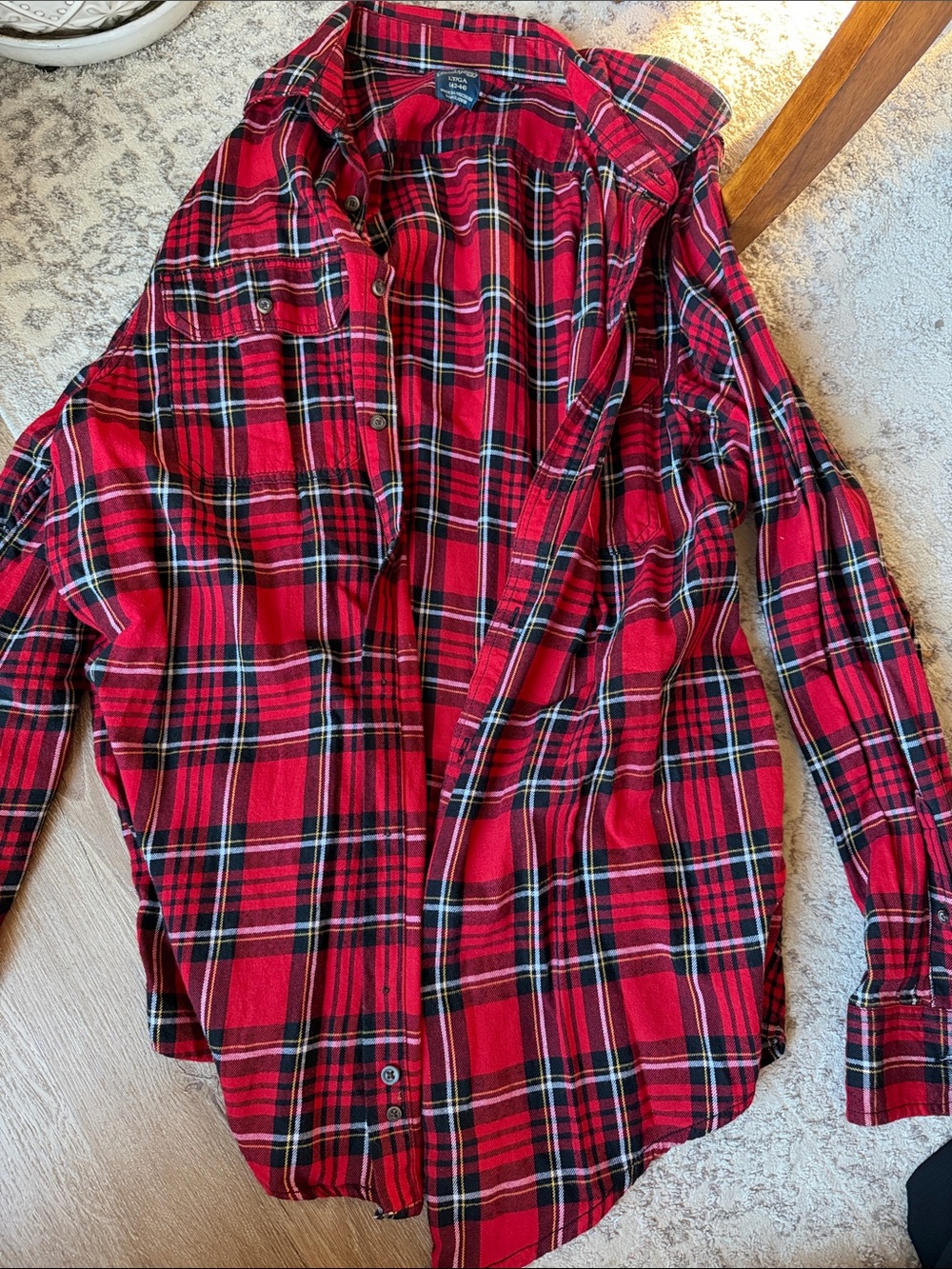 Faded Glory Red Black Plaid Button-Down Shirt